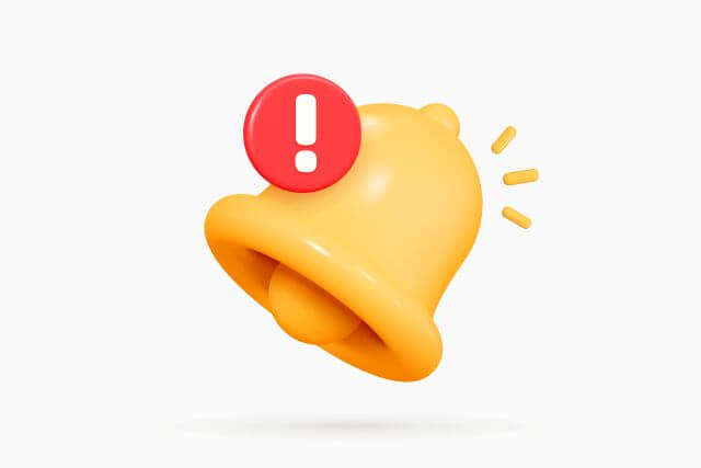 黄色いベルのマークについている赤いビックリマーク